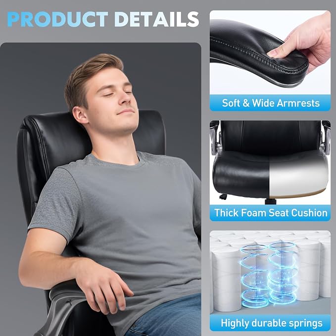 MALOL Ergonomic High-Back Executive Office Chairs, Heavy Duty Home Computer Chair with Lumbar Support, Flip-Up Arms, and PU Leather Upholstery, Black - Image 8