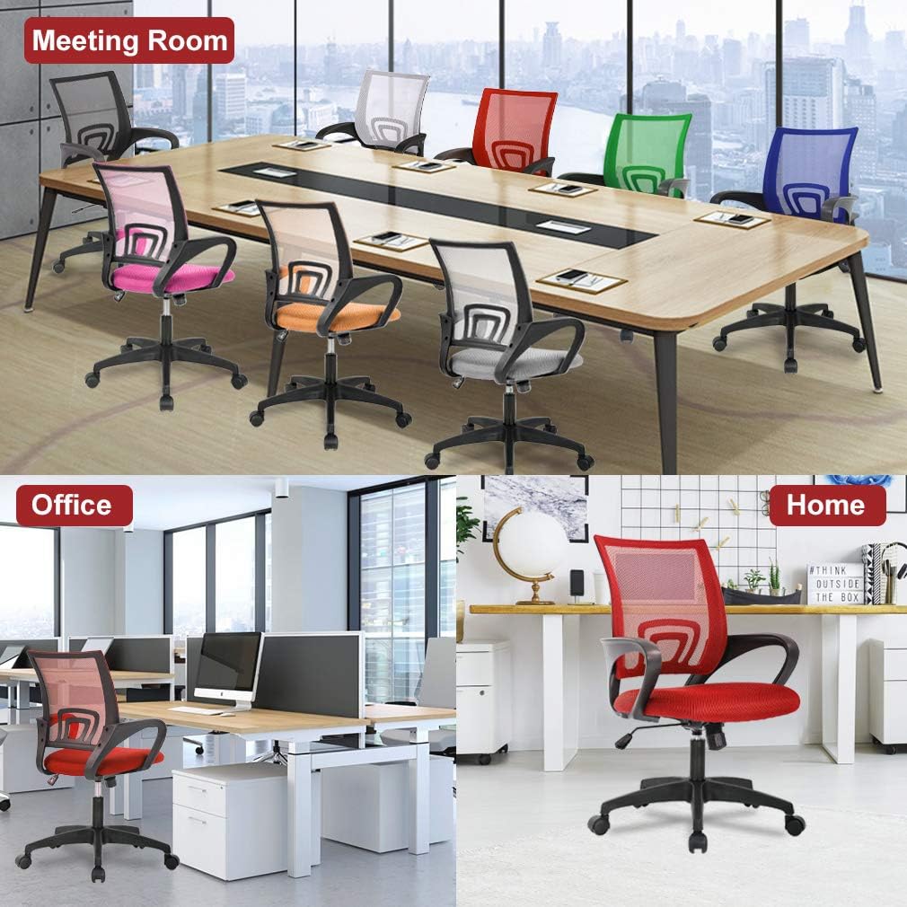 BestOffice Home Office Chair Ergonomic Desk Chair Mesh Computer Chair with Lumbar Support Armrest Executive Rolling Swivel Adjustable Mid Back Task Chair,Red - Image 7