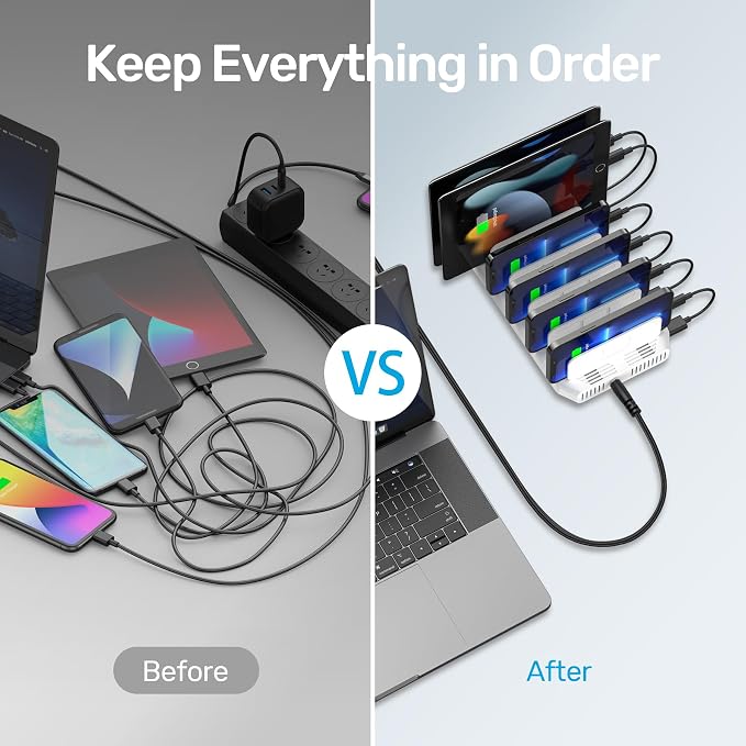 【10PCS】 Unitek 10-Port Charging Station, Fast Charger Dock for Multi-Device | Multi Charging Dock Smart IC Tech Adjustable Dividers USB Type A Fast Charging Stand for iPad, Tablet, Kindle, iPhone, Family - Image 6