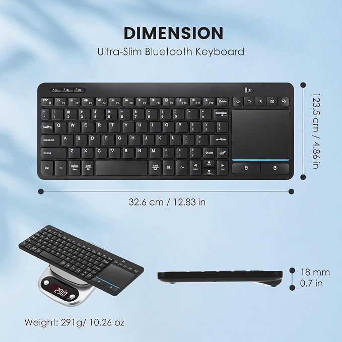 Multi-Device Wireless Bluetooth Keyboard with Touchpad-QWERTY | Wireless Keyboard with Multi--Touch Big Size Trackpad,Support 3 Devices for PC,Windows, Android, Chrome OS, Laptop, Tablet - Image 7