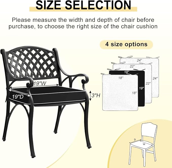 downluxe Waterproof Outdoor Chair Cushions Set of 2, 19" x 19" x 3" Patio Chair Cushion with Non-Slip Ties & Handle, Square Outdoor Cushion for Patio Furniture with Removable Cover, Black/White - Image 6