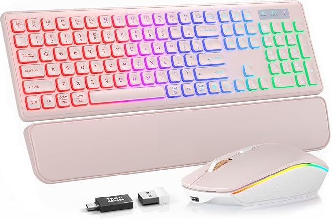 Wireless Keyboard and Mouse Combo, RGB Backlit, Rechargeable & Light Up Letters, Full-Size, Soft Typing, Sleep Mode, 2.4GHz Quiet Keyboard Set for Mac, Windows, Laptop, PC, Trueque KM42Pro | Light Up Letters, Full-Size, Soft Typing, Sleep Mode, 2.4GHz ... by Trueque