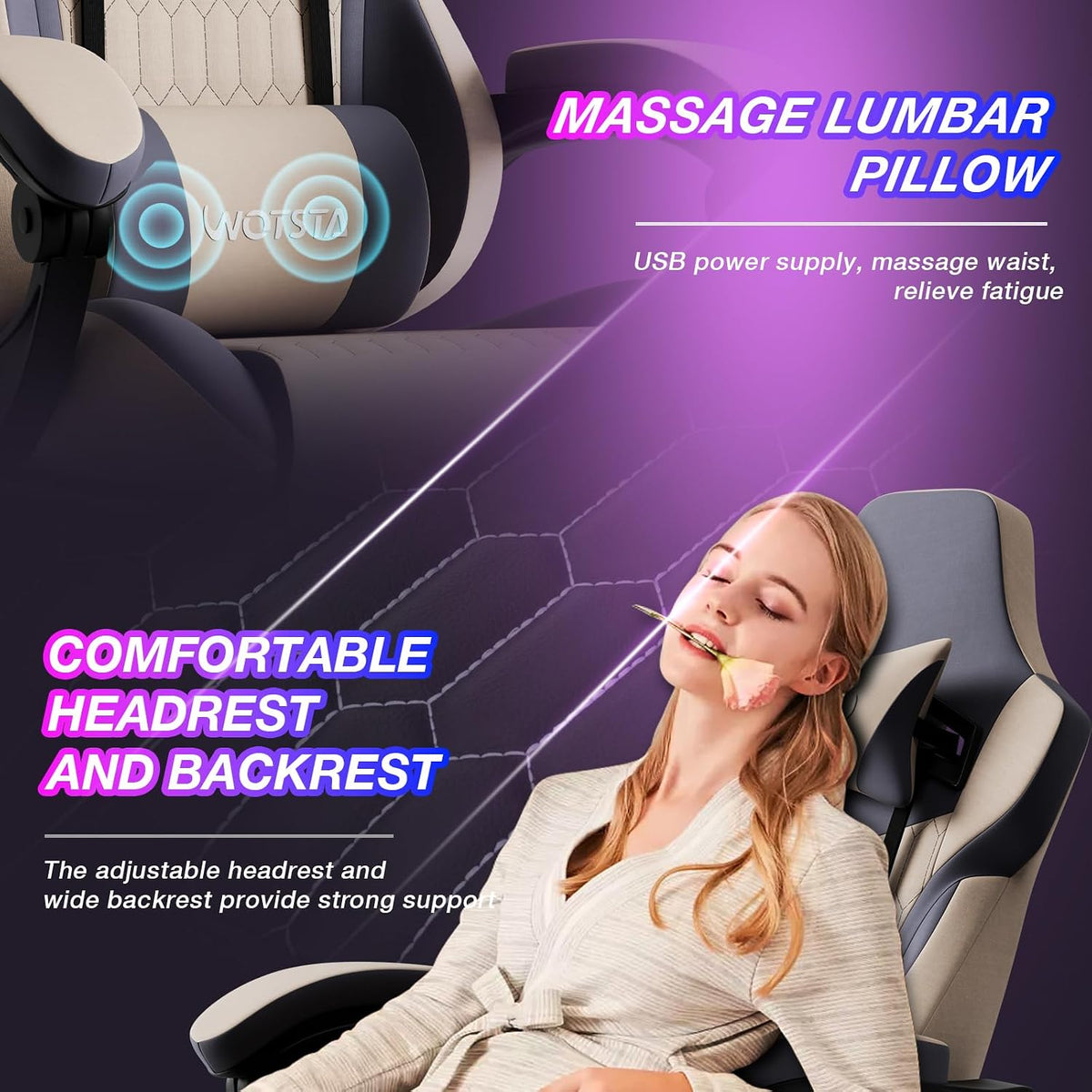 Gaming Chair with Footrest, High Back Gaming Chairs Leather Ergonomic Gamer Chair with Adjustable Headrest Lumbar Support Racing Style Video Gaming Chair for Office/Home (Grey) - Image 6