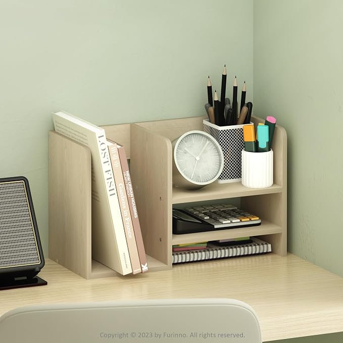 Furinno Hermite Wood Desktop Book and Home Office Supplies Storage Organizer, Bauhaus Oak - Image 2