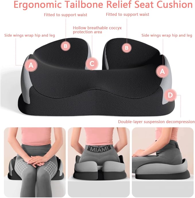 Memory Foam Ergonomic Seat Cushion for Office Chairs Pain Relief | Suitable for prolonged sitting, relieves tailbone pain, fits office chairs, wheelchairs, car seats and computer desk chairs - Image 4