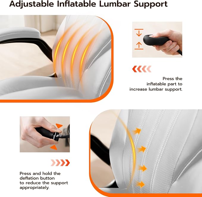 Ylzyxal Office Desk Chair, Ergonomic Computer Chair with Padded Flip-Up Arms and Adjustable Lumbar Support, PU Leather Executive Chair with Tilt Lock and 360° Swivel Rolling Wheels for Work, Study - Image 3
