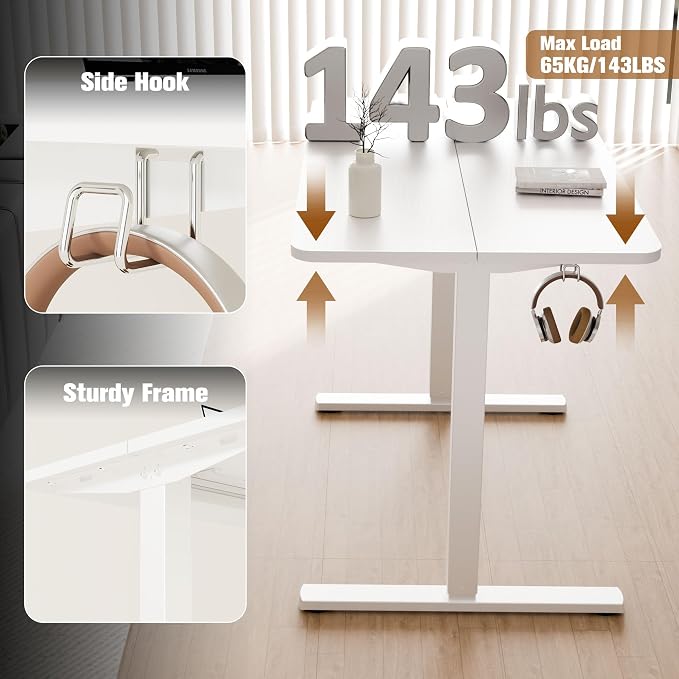 43"x24" Standing Desk,Height Adjustable Sit-Stand Desk Home Office, White | Electric Adjustable Standing Desk, Sit to Stand Computer Office Desk with Splice Board, Memory Preset, Lifts 28.7''-46.5" - Image 5