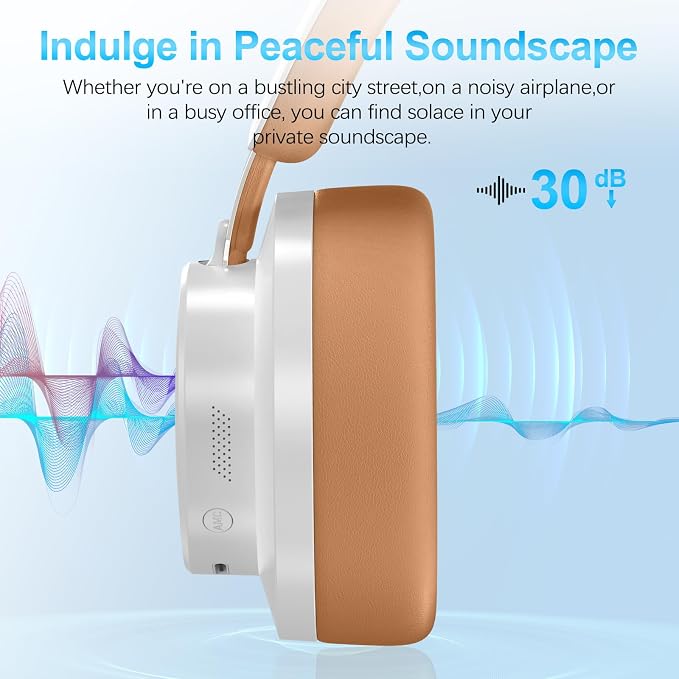 Over Ear Headphones Wireless Bluetooth, Noise Cancelling Headphones Bluetooth with Microphone, Cancelling Wireless Headphones Over Ear, 65h Playtime, Clear Calls, Comfort Fit For Travel (Grey Brown) - Image 3