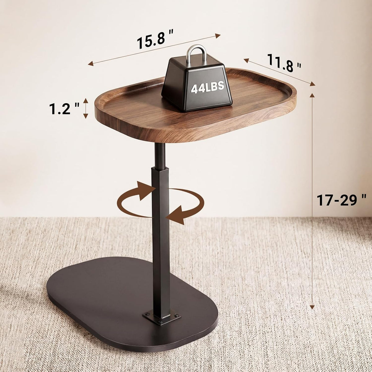 Adjustable Height TV Dinner Tray Table for Eating, 360°Swivel Small C Shaped End Side Table for Living Room, Bedroom,Hospital, Couch Armrest Table that Slide Under Sofa, Bed, Desk - Image 2