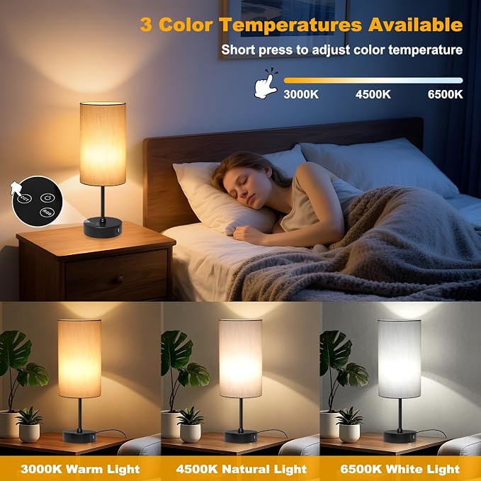 17Inch Table Lamp for Bedroom, Touch Control Bedside Lamp for Reading, 3 CCT & 7 RGB Color Changing, Dimmable Nightstand Lamp for Kids Room Living Room Office, Grey Shade - Image 5