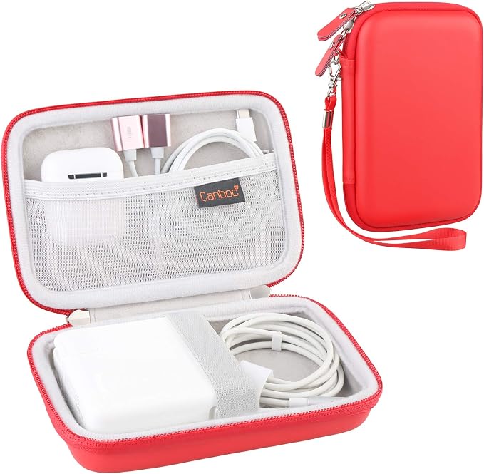 Canboc Carrying Case for MacBook Air Pro Charger MagSafe/MagSafe 2 Power Adapter, iPhone 16/16 Pro MagSafe Charger, USB C Hub, Type C Hub, USB Multiport Adapter, Hard Shockproof Bag, Red by Canboc