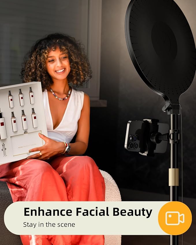 10.5" Ring Light with Stand and Phone Holder - 69" Tripod for iPhone with Light, Professional Led Ringlight for Video Recording/Make up/Streaming, Full Screen Light Ring for YouTube, Tiktok (Black) | with Light Professional Led Full Screen Ringlight fo... - Image 2