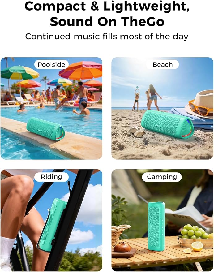 Bluetooth Speaker, 20W HD Sound, Portable Wireless, IPX5 Waterproof, Up to 24H Playtime, TWS Pairing, for Home/Party/Outdoor/Camping/Beach Essentials, Electronic Gadgets, Birthday Gift (Teal) - Image 7