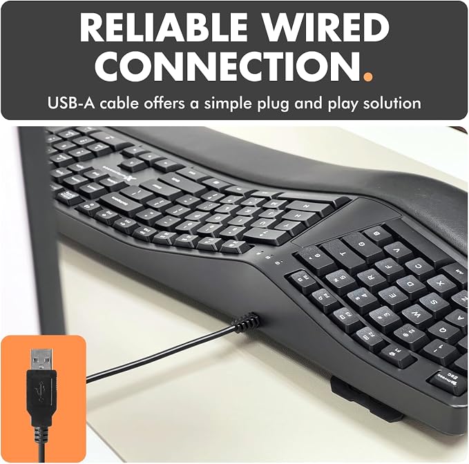 X9 Wired Ergonomic Keyboard with Cushioned Wrist Rest - Type Comfortably Longer - USB Wired Split Keyboard for Laptop, PC & Chrome Computer with 110 Ergo Keys & 5ft Cable - Image 6