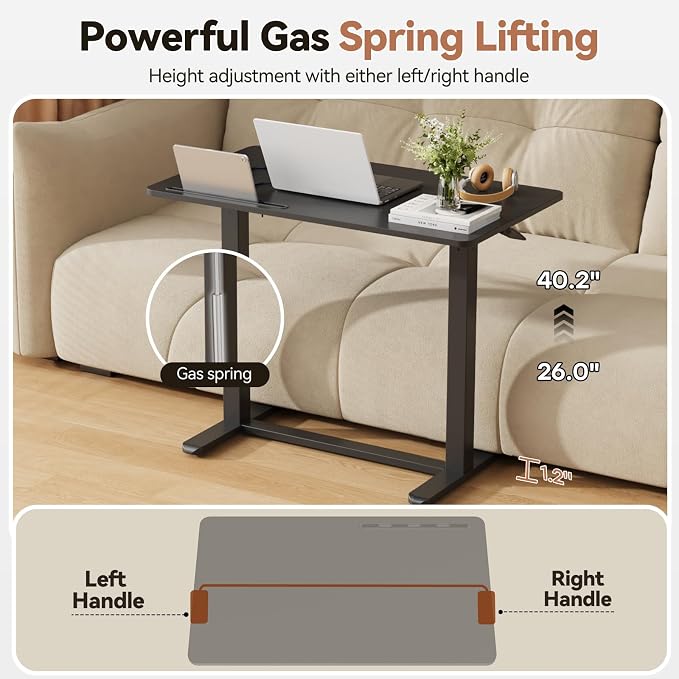 Mobile Standing Desk with Drawer, Height Adjustable, 35" Black | Small Rolling Desk & Table, Pneumatic Computer Sit Stand Workstation, Portable Laptop Cart w/ Hidden Wheels, Lockable Casters - Image 6