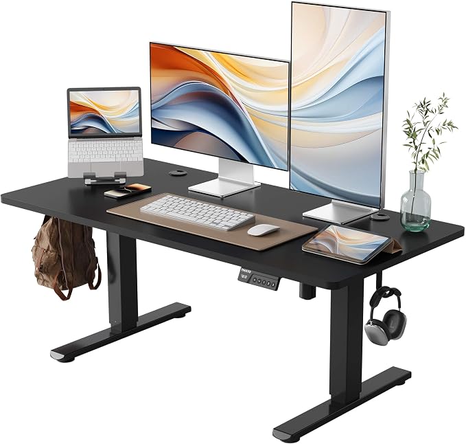YIHAYO Low Height Adjustable Desk, Lifts 18.1-28.3 Inches, Electric Standing Desk for Short People, 48 x 24 Inches Computer Table with Splice Board for Home Office, Black by YIHAYO