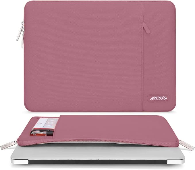 MOSISO Laptop Case 16 inch, 15-15.6 inch Laptop Sleeve Bag with Pocket | Compatible with MacBook Pro 16 M5 M4 M3 M2 M1, HP Acer Dell Lenovo ASUS, Polyester Vertical Computer Bag, Dusty Rose - Image 2