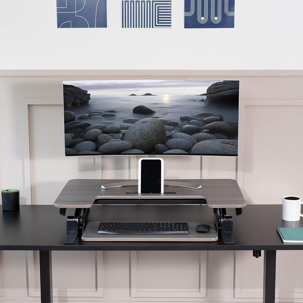 VIVO Dual Tier Standing Desk Converter, 36" Dark Grey Top - Image 9