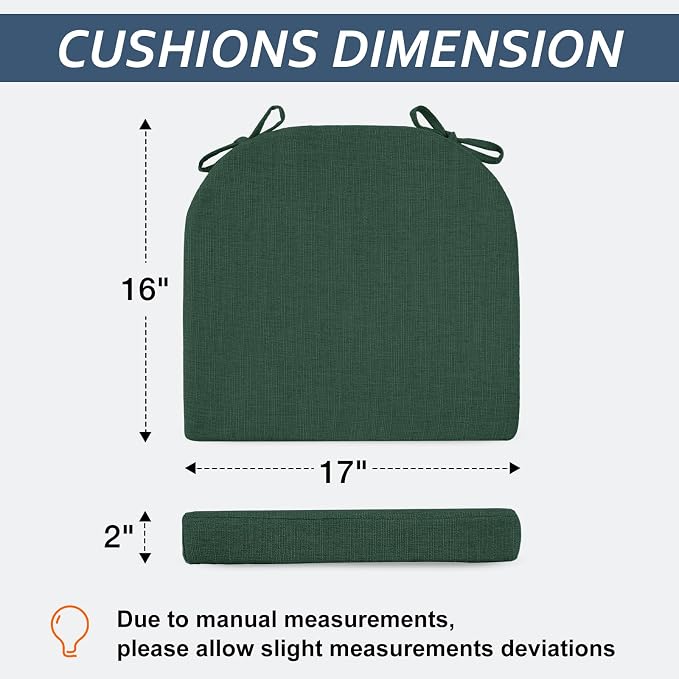 Basic Beyond Chair Cushions for Dining Chairs with Ties and Removable Cover, 2" Thick Seat Cushions for Kitchen Chairs, Set of 4, 17" x 16", Forest Green - Image 2
