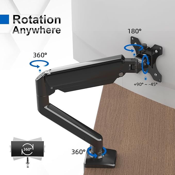 GRIFEMA Gas Spring Monitor Mount for 13-32", Single Monitor Arm | Full Motion 360 Rotate Swivel Tilt, Up to 19.8 Lbs, VESA 75/100mm, Easy Install, Monitor Stand for Home Office Gaming - Image 7