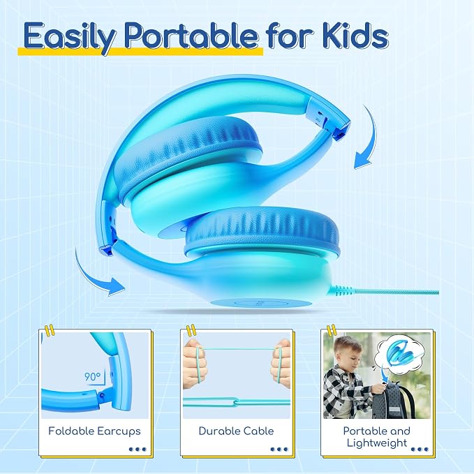 EarFun K1 Kids Headphones Wired with Mic, USB Type C Headphones for Kids | 85/94dB Volume Limit, Portable Wired Headphone with Shareport, Stereo Sound Foldable Headset for School/Toddler/Tablet, Cyan - Image 8