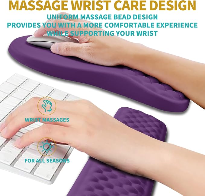 Hokafenle 2 in 1 Ergonomic Mouse Pad Wrist Support & Wrist Rest for Computer Keyboard Set, with Relieve Carpal Tunnel Pain Massage Bulge and Full Memory Gel Design (2In1 Set, Dark Purple) - Image 4