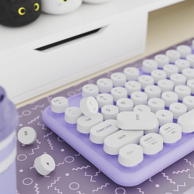 Colorful Wireless Keyboard and Mouse Combo Purple White | Full-Sized Office Keyboard with Typewriter Flexible Keys, 2.4GHz Dropout-Free Connection, Optical Mouse for PC Laptop - Image 3