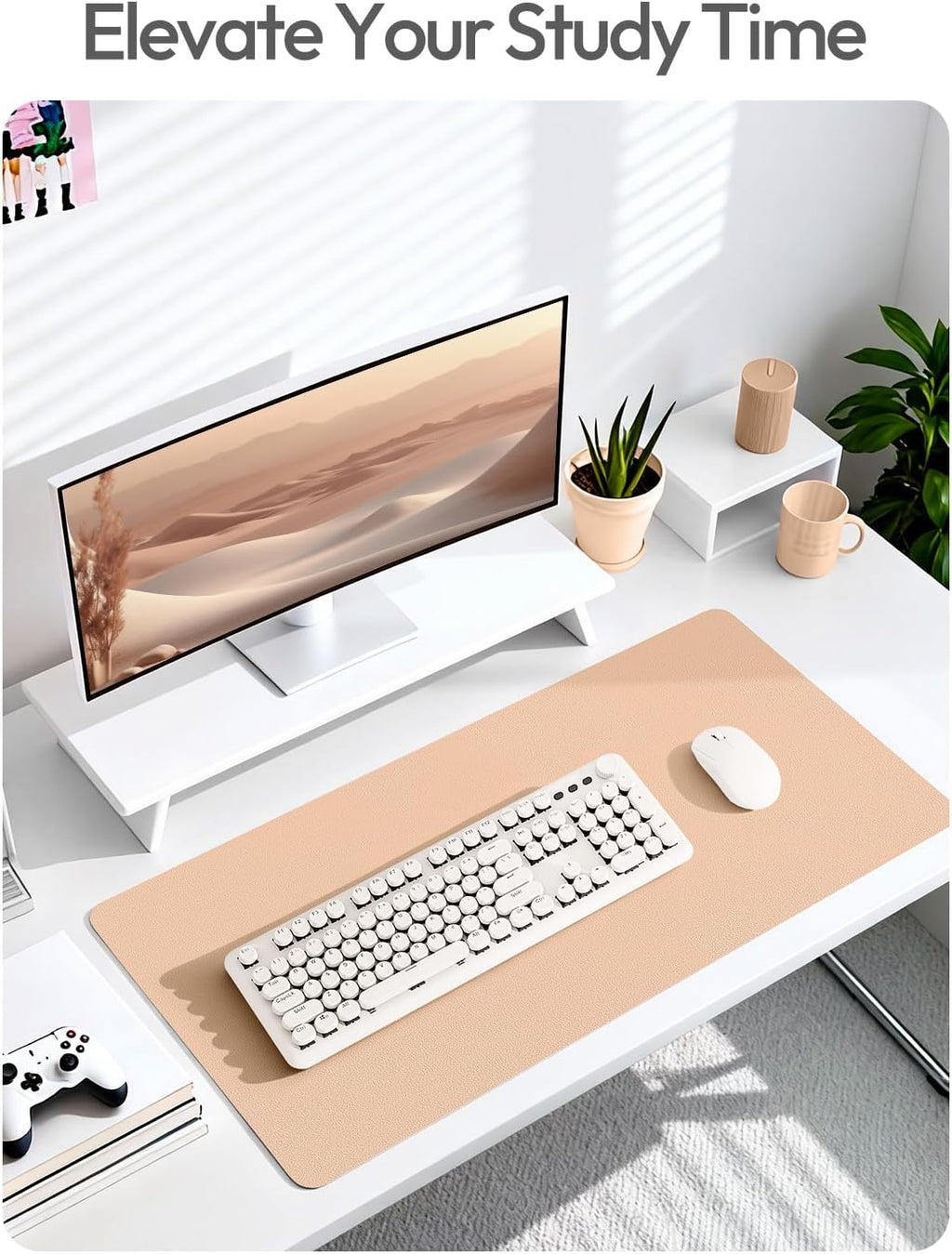 YSAGi Leather Desk Protector, Office Mat, Large Mouse Mat, Non-Slip PU Leather Blotter, Laptop Desk Mat, Waterproof Writing Pad for Office and Home(Latte, 42" x 17.2") - Image 6