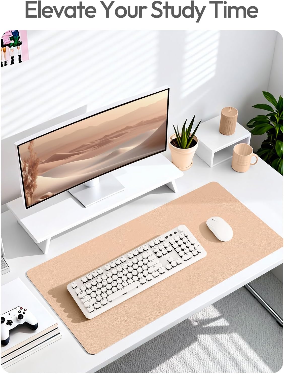 YSAGi Leather Desk Protector, Office Mat, Large Mouse Mat, Non-Slip PU Leather Blotter, Laptop Desk Mat, Waterproof Writing Pad for Office and Home(Latte, 42" x 17.2") - Image 6