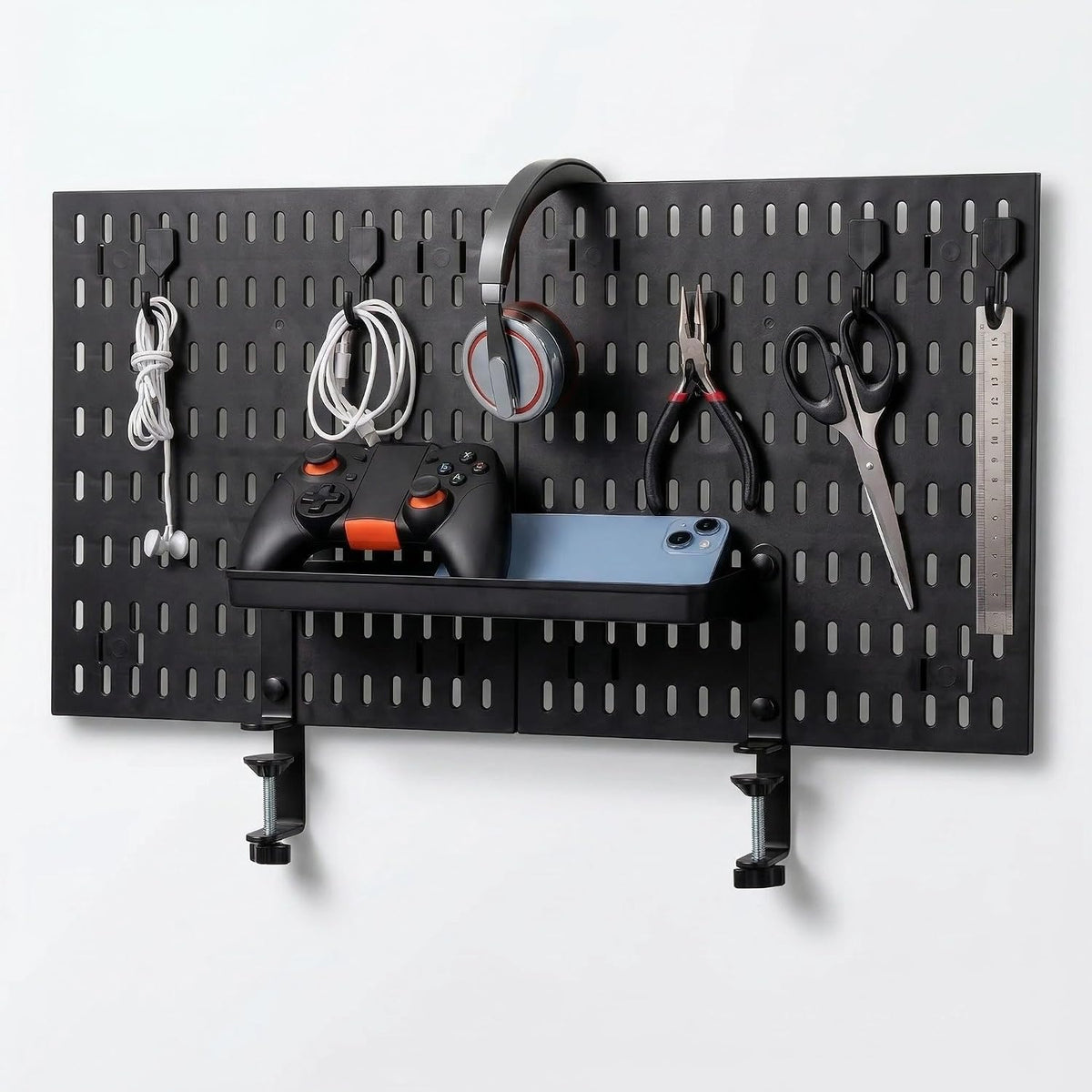 Gaming Desk Organizer Clamp-on Pegboard No Drill Storage by Elfzone