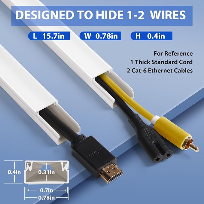 Cord Cover Wall Kit, YCLYC 157in Wire Covers for Cords - TV Cord Hider for 1 Thick Wire, Cable Hider for Wall Mount TV, Cable Cover Raceway White 10 x L15.7”, W0.78” H0.4” - Image 4