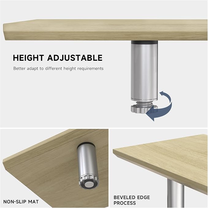 Fenge 39.4” Dual Monitor Stand with Height Adjustable Legs, Oak | Wooden & Steel, Ergonomic Height 3.6" to 4.4", Underneath Storage, Holds up to 99lbs, Laptop Monitor Stand for Home Office - Image 4