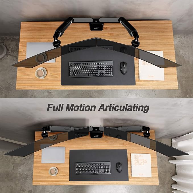 AVLT Dual Monitor Arm Desk Mount for 17-35" Screens, Heavy Duty - Black | Supports flat/curved/ultrawide screens at 6.6-26.4 lbs each. Smooth gas spring, top mount, VESA 75/100 and cable routing - Image 4