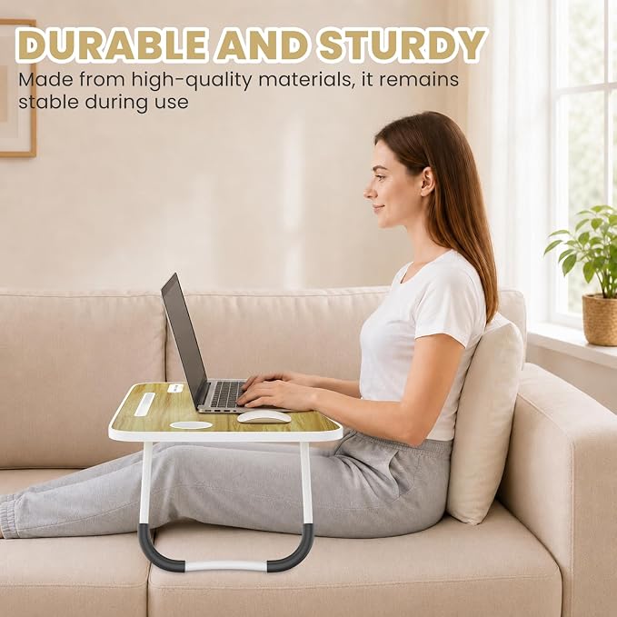 Lap Desk for Laptop Tray, Foldable Laptop Bed Desk with Storage Drawer | Bed Laptop Table for Adults with Light & Cup Holder & USB Ports, Laptop Stand for Couch Writing Reading Eating, Walnut - Image 8