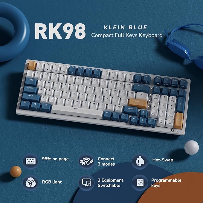 RK ROYAL KLUDGE RK98 Wireless Mechanical Keyboard, 100 Keys 98% Layout with Custom Switches Hot Swappable, Tri-Mode BT5.1/2.4G/USB-C Full Size Gaming Keyboard with Numpad RGB, Brown Switch - Image 2