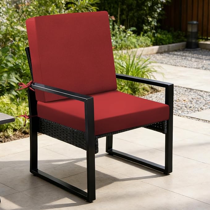 Outdoor Chair Cushions Set of 2, 19x19x3 Inch Waterproof & Fade Resistant Patio Furniture Seat Cushions with Ties, Square Outdoor Dining Chair Cushions for Lawn, Garden, Deck & Yard, Burgundy - Image 9