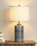 Modern Ceramic Table Lamp, 24.5" Living Room Lamps 3-Way Dimmable Gray Nightstand Lamp with White Shade|Tall Bedside Lamp Desk Decor Lamps for Bedrooms Farmhouse Office End Table Lamps(Bulb Included) by JUNNAI