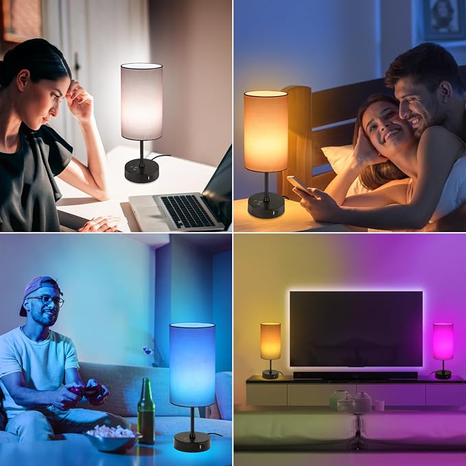 Table Lamp for Bedroom, 3 Color Temperatures, 7 RGB Colors, Adjustable Brightness, Dual USB Charging Ports, Ambience Nightstand Light with Pink Shade, Desk Lamp for Kids Reading Home Office - Image 9