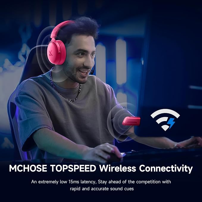 MCHOSE V9 PRO Wireless Gaming Headset 7.1 Surround Sound for PS5 PS4 PC Switch TOPSPEED Gaming Headphones, Noise Canceling Mic, 250Hr Battery, Low 15ms Latency, Lightweight, BT 5.3 FPS Games Rose&Red - Image 6