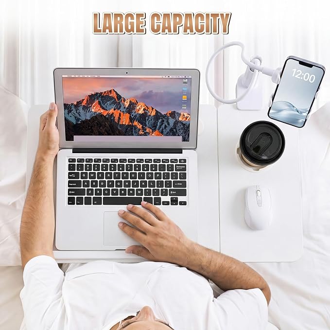 Nuanchu White 2 Pcs 23.6 in Laptop Desk for Bed with Adjustable Stand, Lap Desks for Adults, Bed Tray with Drawer & Phone Holder, Dorm Room, College Dorm (5 Gears) - Image 4