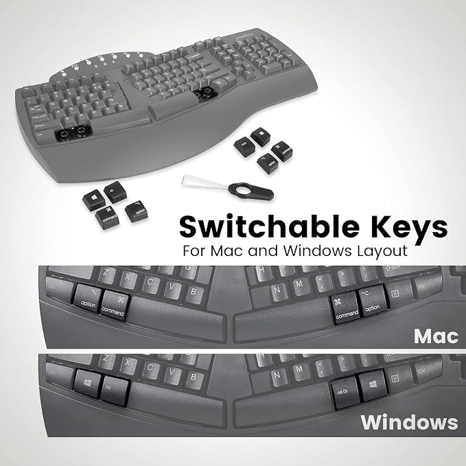 Perixx Periboard-612B Wireless Ergonomic Split Keyboard with Dual Mode 2.4G and Bluetooth Feature, Compatible with Windows 11 and Mac OS X System, Black, US English Layout - Image 6
