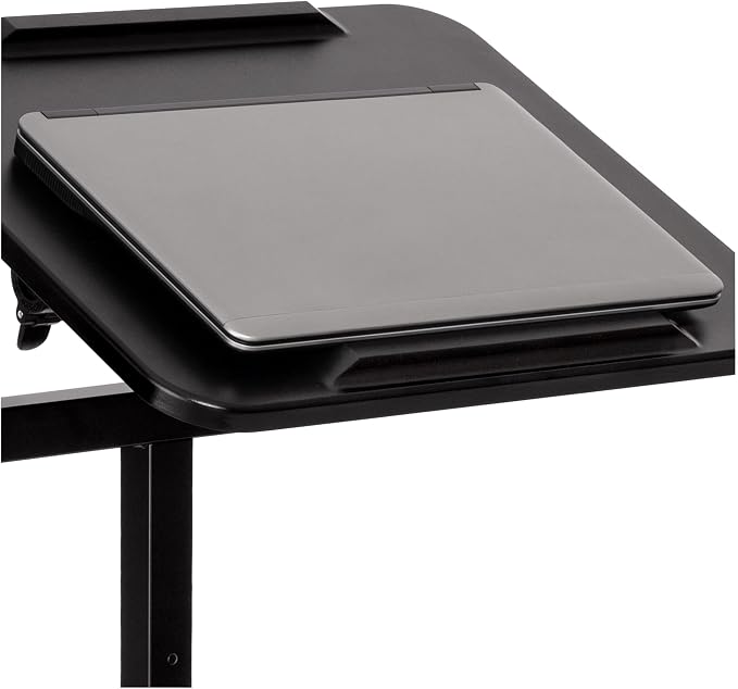 Seville Classics Airlift Height Adjustable Mobile Rolling Laptop Cart Computer Workstation Desk, Table for Home, Office, Classroom, Hospital, w/Wheels, Black, Tilt w/Side Table (28") (New Model) - Image 7