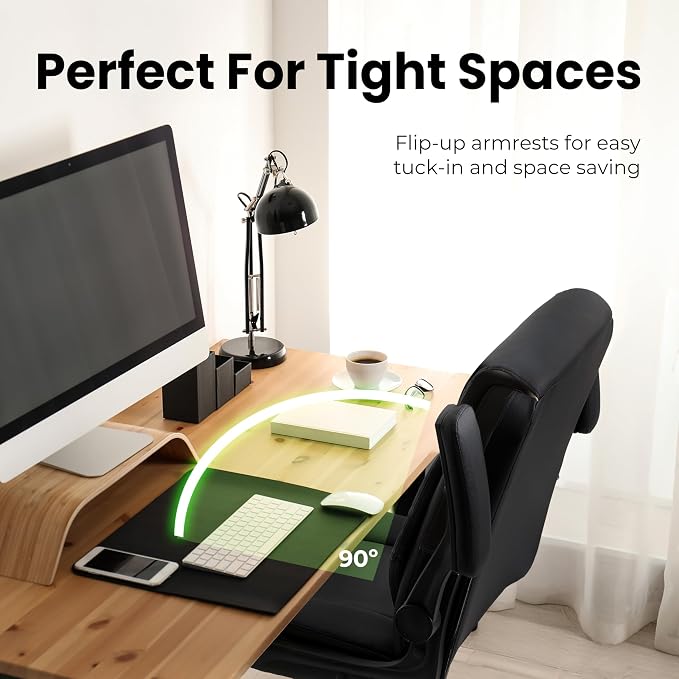 NEO CHAIR PU Leather Office Desk Chair with Adjustable Arms, All Black | Ergonomic Mid Back Computer Desk Chair Comfy with Wheels Swivel Rolling for Home Office Gaming Study - Image 7