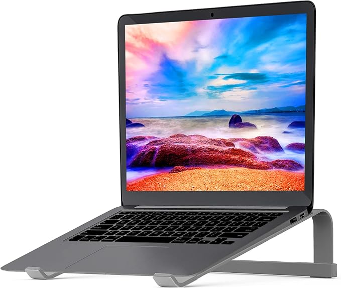 LENRUE Laptop Stand for Desk，Stable MacBook Pro Stand，Ergonomic Aluminum Computer Riser for 12 13 15 16.2 inch ，Computer Cooling Stand for Mac MacBook Pro Air,HP, Dell, More PC Notebook (Space Gray) by LENRUE