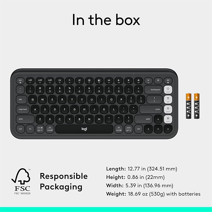 Logitech POP ICON Keys Wireless Bluetooth Keyboard - Graphite and White | Comfortable typing, programmable keys, easy-switch for up to 3 devices, for laptop, tablet, and PC - Image 10