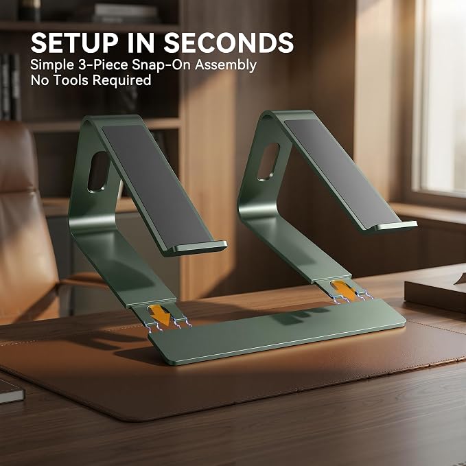 SOUNDANCE Laptop Stand, Aluminum Computer Riser, Ergonomic Laptops Elevator for Desk, Metal Holder Compatible with 10 to 15.6 Inches Notebook Computer, Green - Image 6