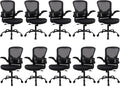 Flysky Mesh Office Chair, Ergonomic Computer Desk Chairs (Black, Set of 10) | Comfy/Comfortable Flip-up Arm Rests, Lumbar Support, Height Adjustable, 360 Degree Rolling Swivel for Home Office by showyourstyle