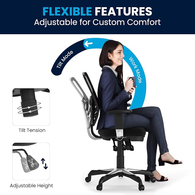 Flash Furniture Mid-Back Black Mesh Multifunction Executive Swivel Ergonomic Office Chair with Adjustable Arms - Image 12