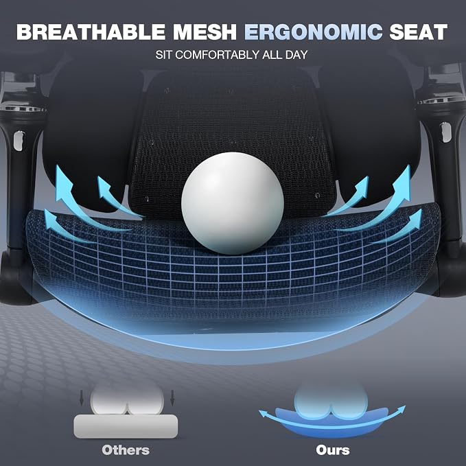 MALOL Ergonomic Office Chair, 400lbs High Back Mesh Desk Chair with 6D Armrests, 3D Headrest, Adjustable Lumbar Support, Seat Depth Adjustment, Tilt Lock, Metal Base & PU Wheels, Black - Image 7