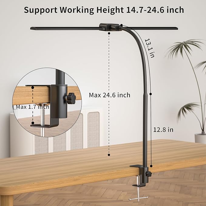 Desk lamp,Double Head LED Desk Lamp with Clamp,Architect Desk Lights for Home Office,Eye-Caring Desktop Office Lamp 4-Brightness 4-Color Table Lamp for Monitor Workbench Study Reading | Eye-Caring Desk Lights for Home Office Monitor Computer Workbench,... - Image 6